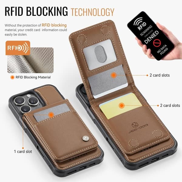 (Til iPhone 16 Plus) Etui med RFID-beskyttelse og aftageligt design brun