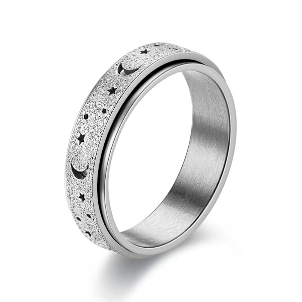 Roterende hul stjerne og måne ring - dekompressionsmode smykker 6 mm sort stjerne og måne nr. 9