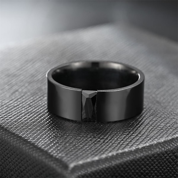 Elegant svart zirkonåpen ring for menn - elegant forlovelsesring for bryllup 8 mm svart diamant nr. 8