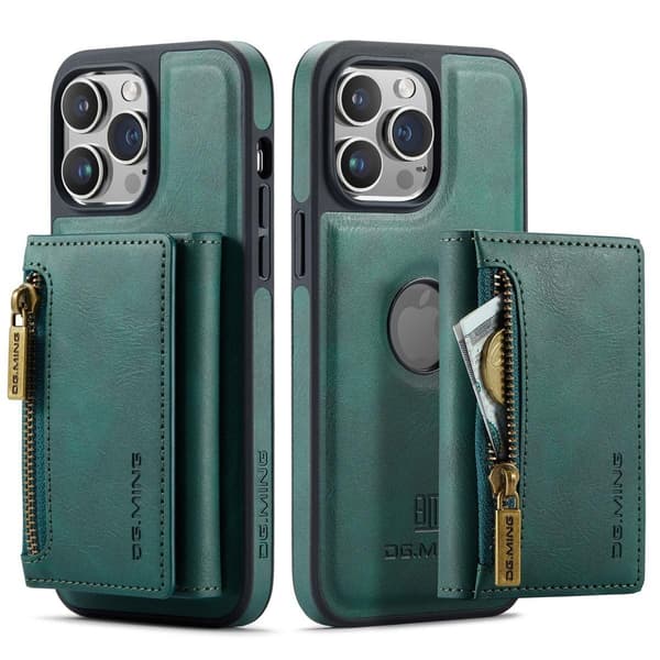 (Til iPhone 15) DG.MING M5 Series magnetisk pung-etui til t grøn