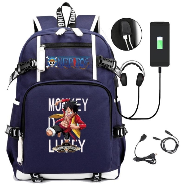 One Piece rygsæk børne rygsække rygsæk med USB stik 1 stk blå