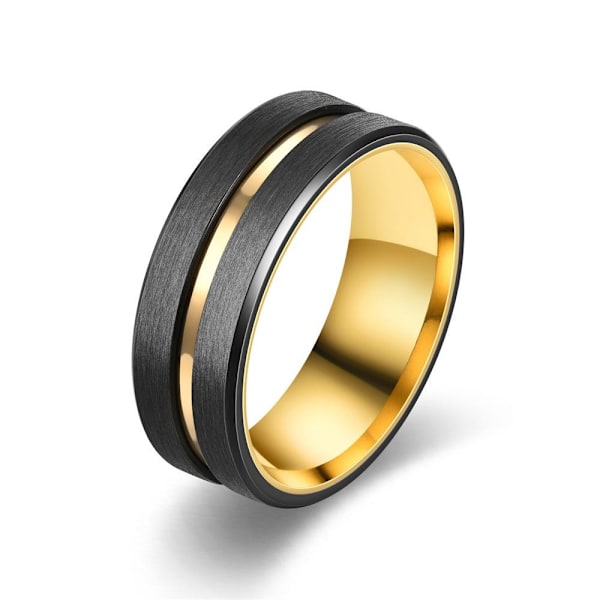 Tidlöst svart och guld tvåfärgat band rostfritt stål vigselring 8mm svart guld nr 7
