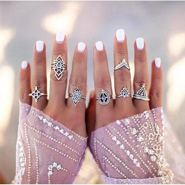 All fingers ring ringar set med olika mönster