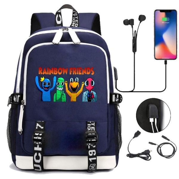 Rainbow Friends rygsæk børne rygsække rygsæk med USB stik blå 2