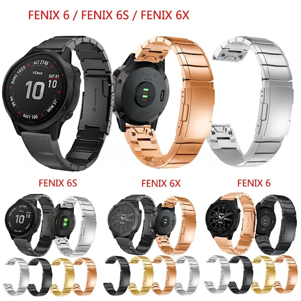 armbånd stål Garmin Fenix ​​6X/fenix 6s/fenix 6 22 mm sort (fenix 7/6/5)
