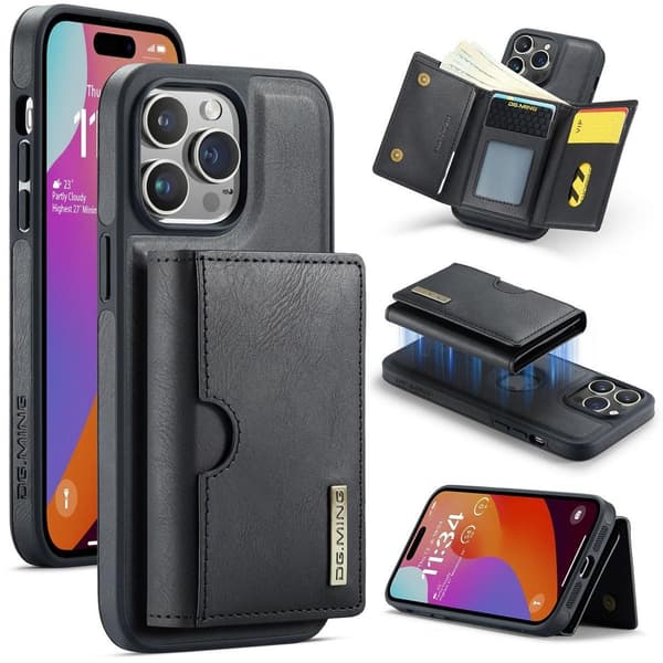 (Til iPhone 16 Pro Max) DG.MING M6 Serien Magnetisk Pung Etui sort
