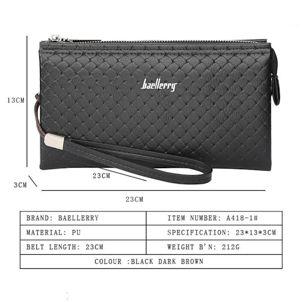 Herre clutch taske lynlås mobiltelefon taske lang funktion plå sort