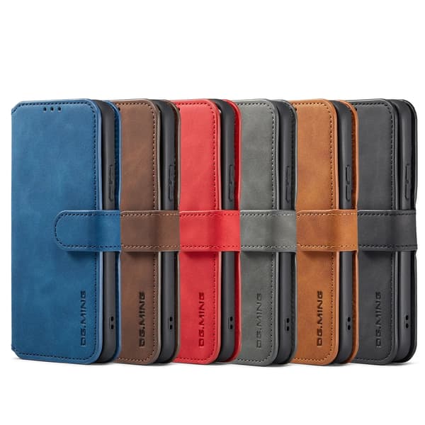 (For Samsung Galaxy S21 5G) DG.MING Premium Leather Wallet Case with Card Slots, Stand Function & Magnetic Closure Grå