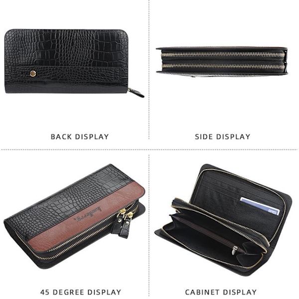 Mens Clutch Bag Handväska Läder dragkedja Long Wallet Business H Ljusbrun