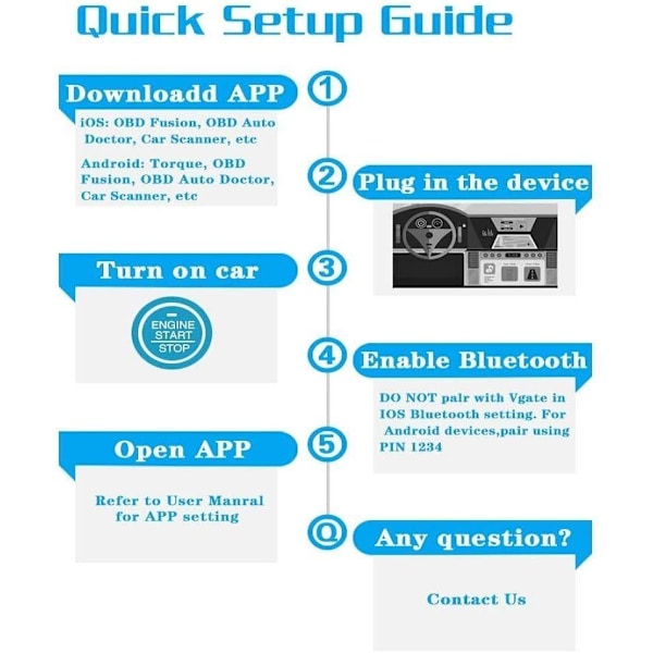 Vgate ICar3 Bluetooth bilfelsdetektor - Android-version, 5 livfu svart