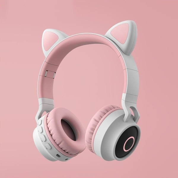kattöron trådlösa hörlurar bluetooth led lights rosa