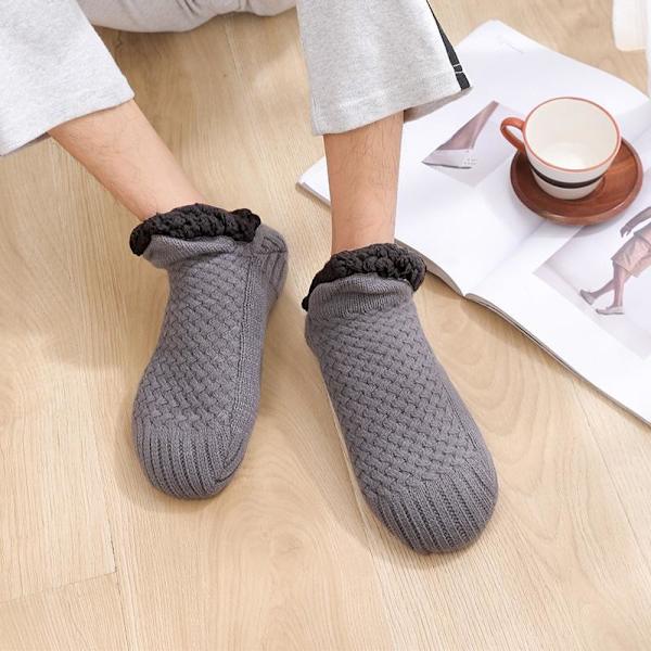 lämpimät neulotut sukat liukumattomat sukat mukavat fleece-sukat sisällä harmaa a 40-42
