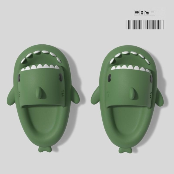tøfler haj shark slippers shark slides barnetøfler grønne 170 (innvendig 17 cm)