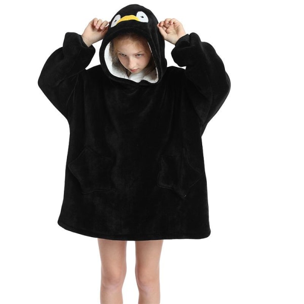 Barn Oversized Sweatshirt Filt med Luvtröja Mjuk Varm Fleece Bad Pingvin