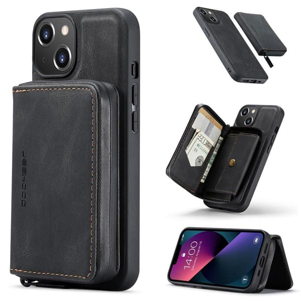 (Til iPhone 15 Pro max) Etui med stativ og kortlommer, stødabsorberende, dets slanke design sort