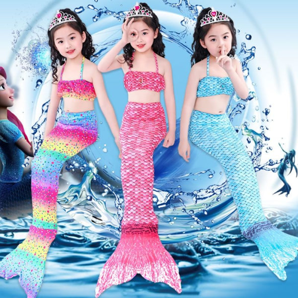 sjöjungfru mermaid sjöjungfrusvans baddräkt bikini för barn rosa 110