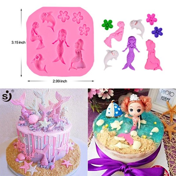 DIY Mermaid Fondant Cake Decorating Tools 3D Marine Life Fish Fo Som på bilden 1