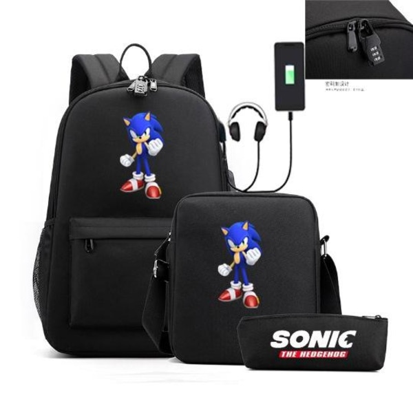 Sonic rygsæk penalhus skulderrem tasker pakke (3 stk) sort 2