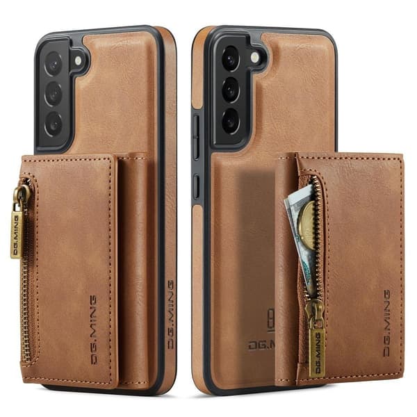 (For iPhone 15 Plus) DG.MING M5-serien Avtakbart Lommebokdeksel brun