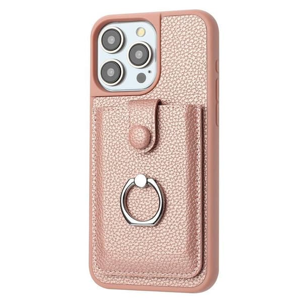 (Til iPhone 15 Pro MAX) Lychee-tekstur mobilcover med kortholder Vinsendelse