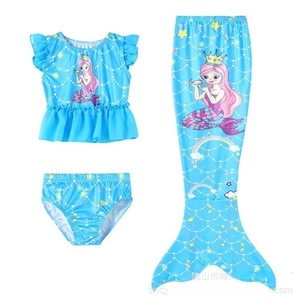 baddräkt med kjol mermaid tail swimsuite flicka blå 120