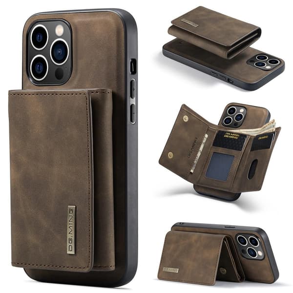 (Til iPhone 13 Pro) DG.MING M1-serien aftagelig pung-etui: kaffe