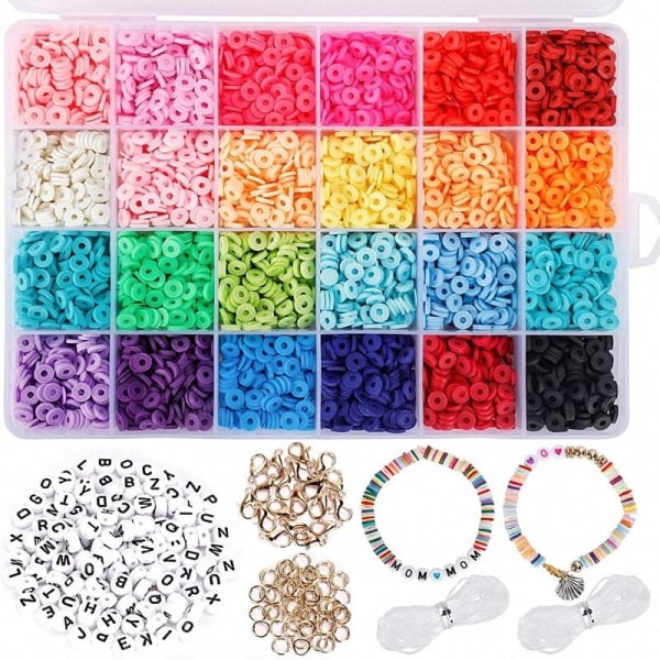 4800 stk Flat Clay Beads sett med runde polymer leireperler for DIY smykker som bildet viser