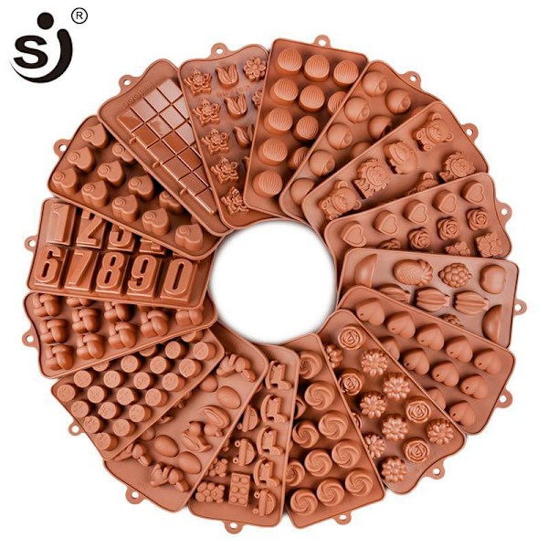 Silikon choklad mögel 24Shapes choklad bakning verktyg non-stick Brun JSC1887