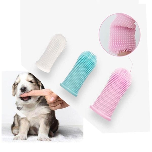 4st fingertandborste tandborste för hund katt hundtandborste hun rosa med fodral