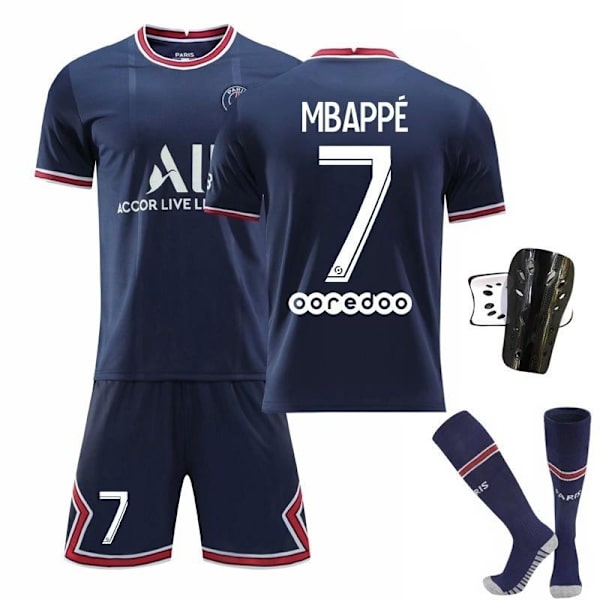 fodboldsæt fodboldtrøje mbappe med fodboldsokker og bensky voksne