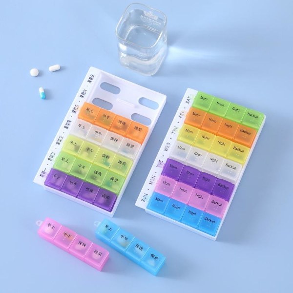 tablettdose pilleglass medisinboks pillebeholder 28 rom engelsk tekst