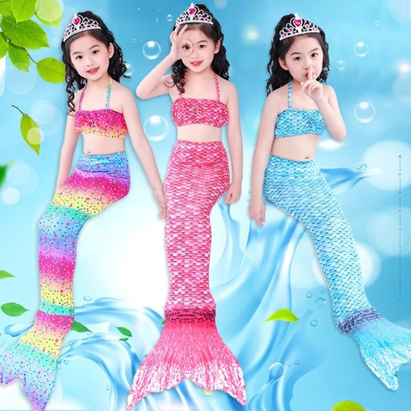 sjöjungfru mermaid sjöjungfrusvans baddräkt bikini för barn regnbåge 110
