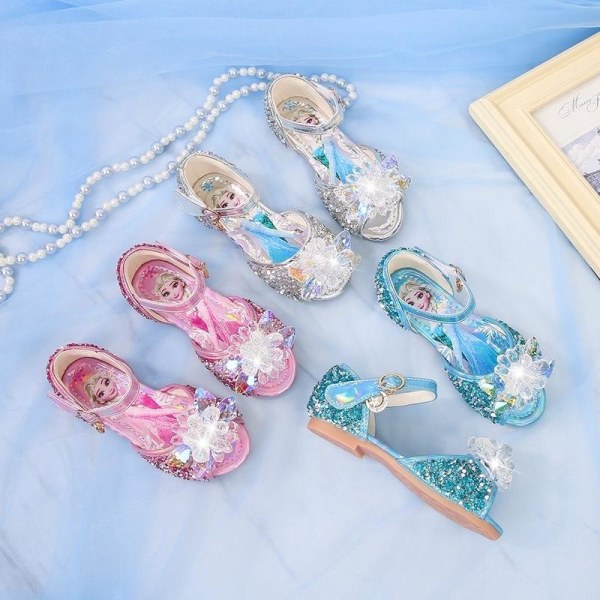 elsa prinsesse sko barn pige med pailletter sølv farvet 16,5 cm / størrelse 25