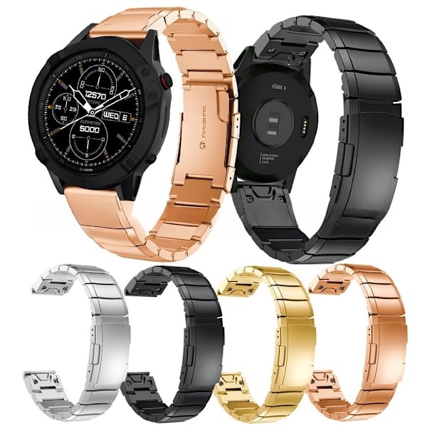 armbånd stål Garmin Fenix ​​6X/fenix 6s/fenix 6 22 mm sort (fenix 7/6/5)