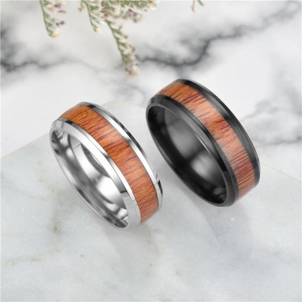 Titanstål Smykker - Unik Træfiber Ring i Rustfrit Stål til Mænd og Kvinder 8 mm sort nr. 9