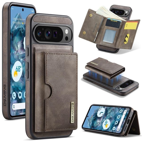 (For iPhone 16 Plus) DG.MING M6 Serien Magnetisk Lommeboketui kaffe