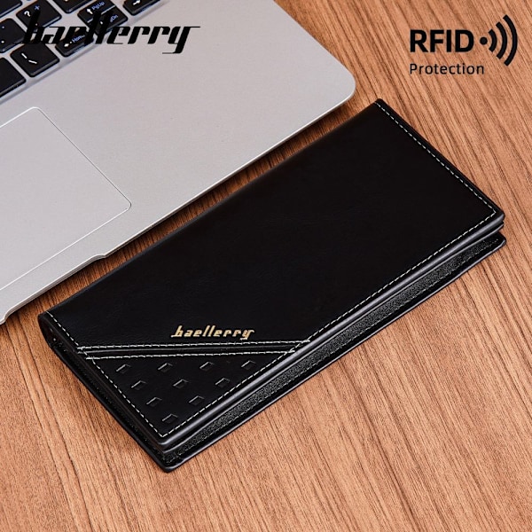 Baellerry RFID blockerande lång plånbok Slim läder Multi Card Po svart
