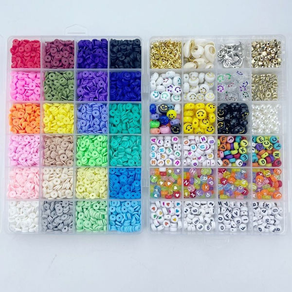 DIY Leirperler sett flate runde polymerleireperler for smykkefremstilling som bildet viser