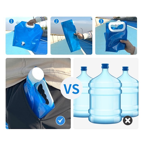 Bärbar hopfällbar vattendunk plastdunk vatten dunkar vattenpåse 2st/3L