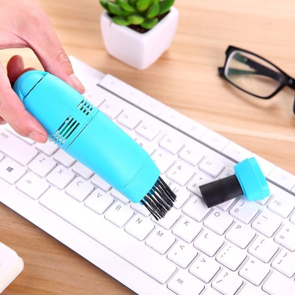 USB ministøvsuger for tastatur og bil med børste lyse blå