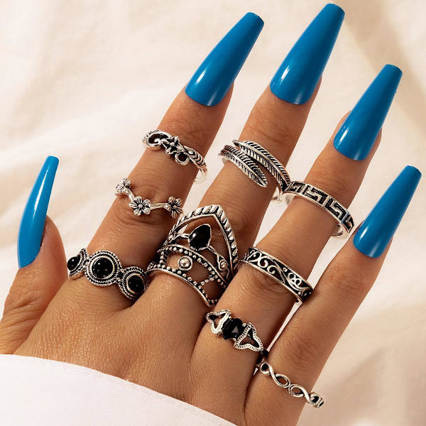 All fingers ring ringar set med olika mönster