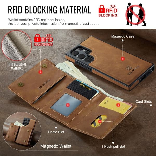 (Til iPhone 13 Pro Max) DG.MING M6-seriens læderetui: RFID-blo sort