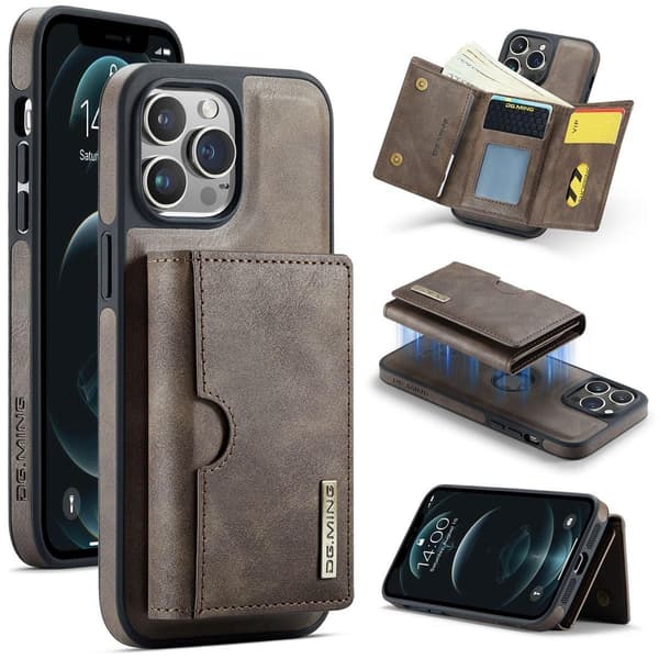 (Til iPhone 14 Plus) DG.MING M6 Serien Magnetisk Pung Etui kaffe