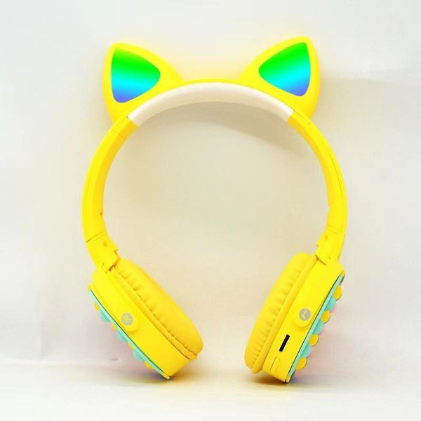 kattöron headset sladdlösa katt bluetooth hörlurar gul