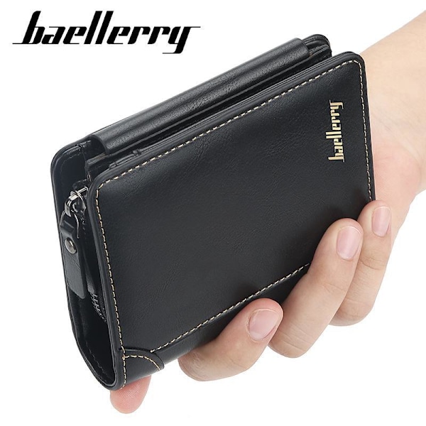 Baellerry Män Korta Plånböcker Pu läder Trifold Zipper Mynt Hand Brun