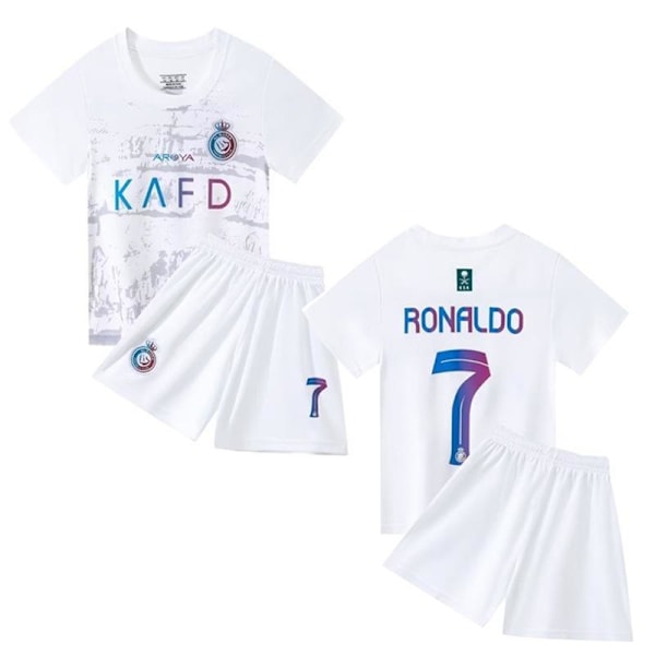 Ronaldo #7 Udebanetrøje Hvid Fodboldsæt til Børn og Voksne #16 (100CM)