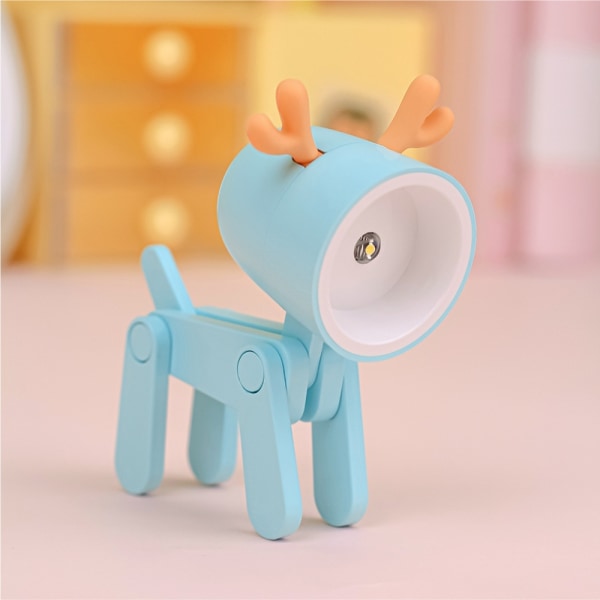 söt Mini LED nattlampa hopfällbar bordslampa hund blå rådjur