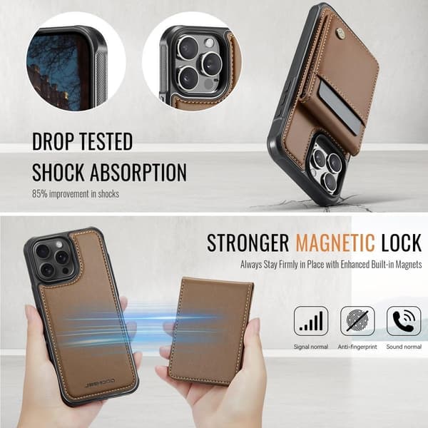 (Til iPhone 13 Pro) Etui med RFID-beskyttelse og aftageligt design brun