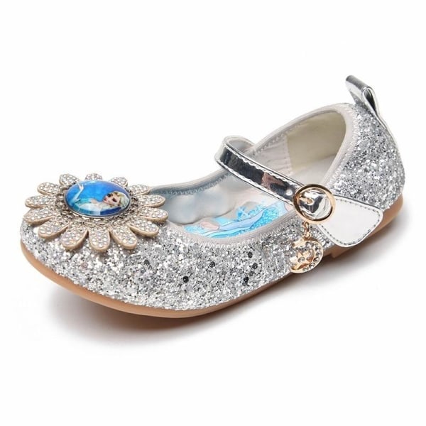 elsa prinsess skor barn flicka med paljetter silverfärgad 15cm / size23