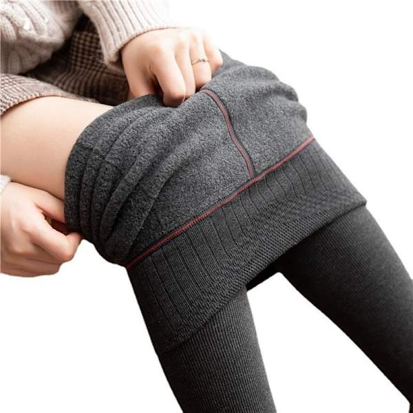 Vinter varma fleece fodrade strumpbyxor leggings dam varma scrun Mörkgrå Leggings med strumpor